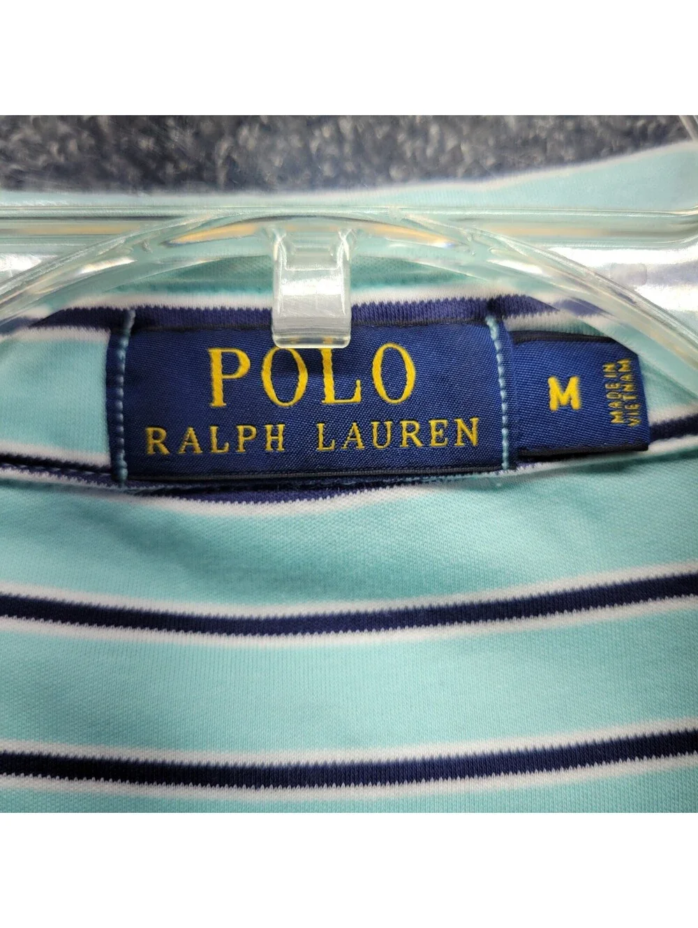 Polo Ralph Lauren Polo Shirt Mens Sz M Blue Black Striped Knit Short Sleeve